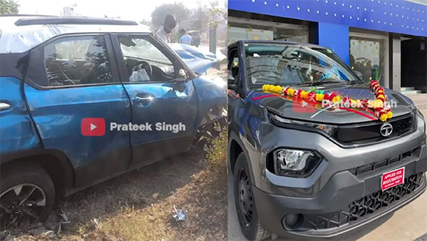 Customer crashes tata punch car during test drive 