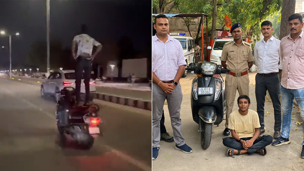 Ahmedabad young men perform dangerous stunts on scooter