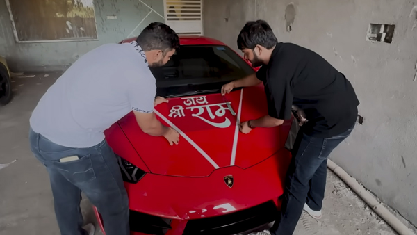 jai sriram stickers on lamborghini car