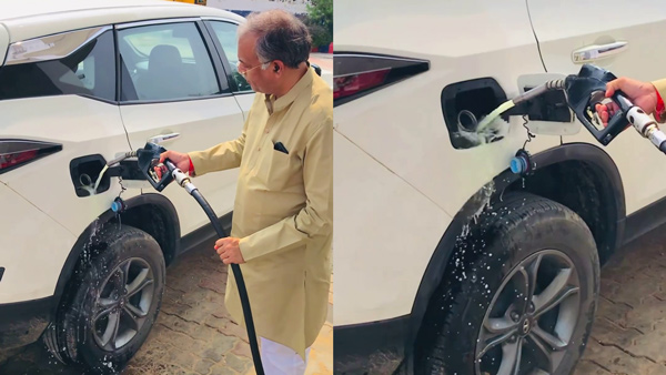 old man pours fuel on his tata harrier car 