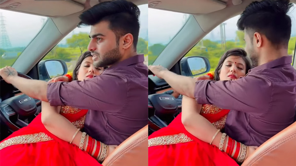 wife sleeps on husbands lap in moving car