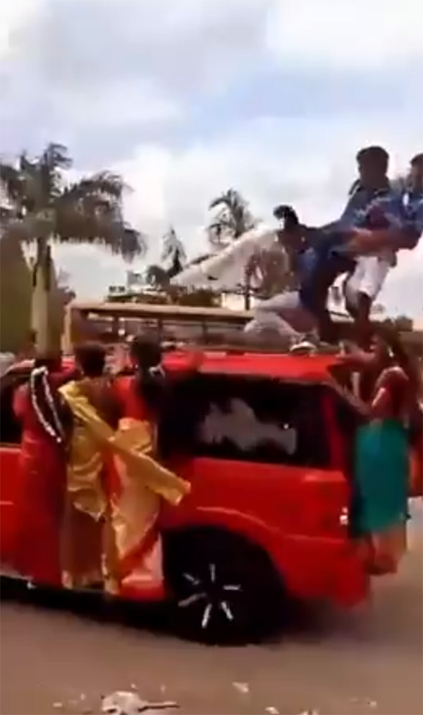 Students dangerous stunts on Mahindra Scorpio