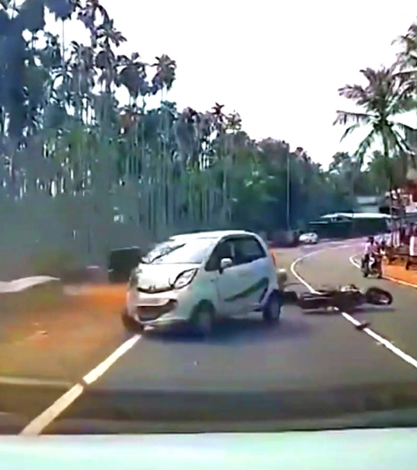 Tata nano car drives causes accident