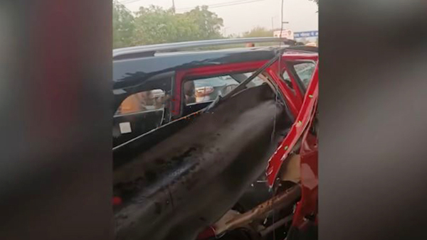 BMW 3 series car crashed guard rail