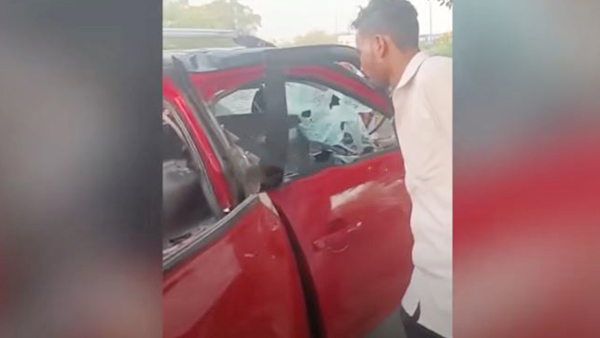 BMW 3 series car crashed guard rail video viral