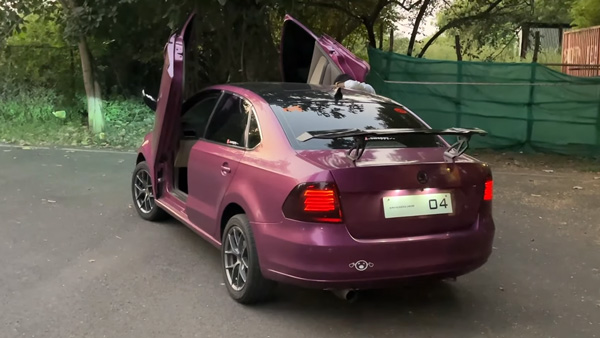 Modified Skoda Rapid With Lamborghini Style Scissor Doors