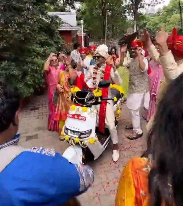 Bengaluru Groom Rides Ather Rizta Electric Scooter