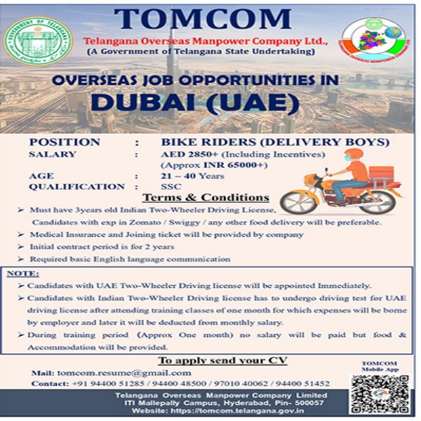 Delivery Boy Jobs in UAE Offered By TOMCOM