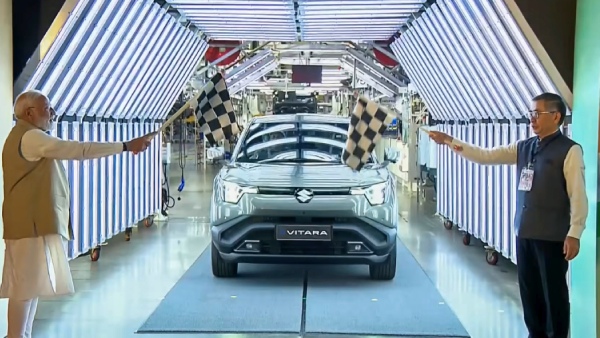 Narendra Modi Flags Off Maruti E Vitara Electric Car Hansalpur Gujarat