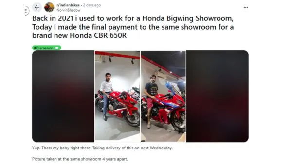 Former Honda Showroom Employee Buys His Dream Cbr Bike Details
