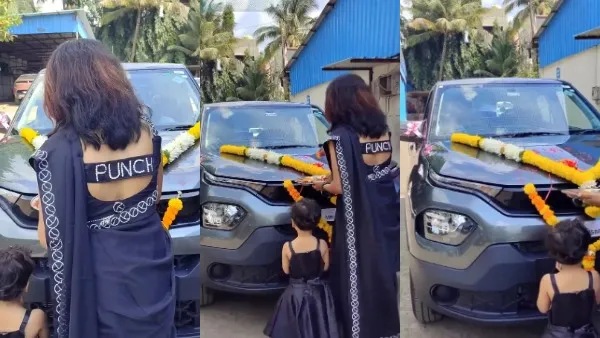 Viral Tata Punch Delivery Womans Unique PUNCH Embroidered Blouse and Tata Logo Saree