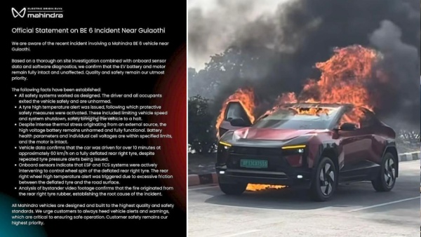 Mahindra BE 6 Fire Incident Explained Battery Safe Tyre Puncture Triggered Flames