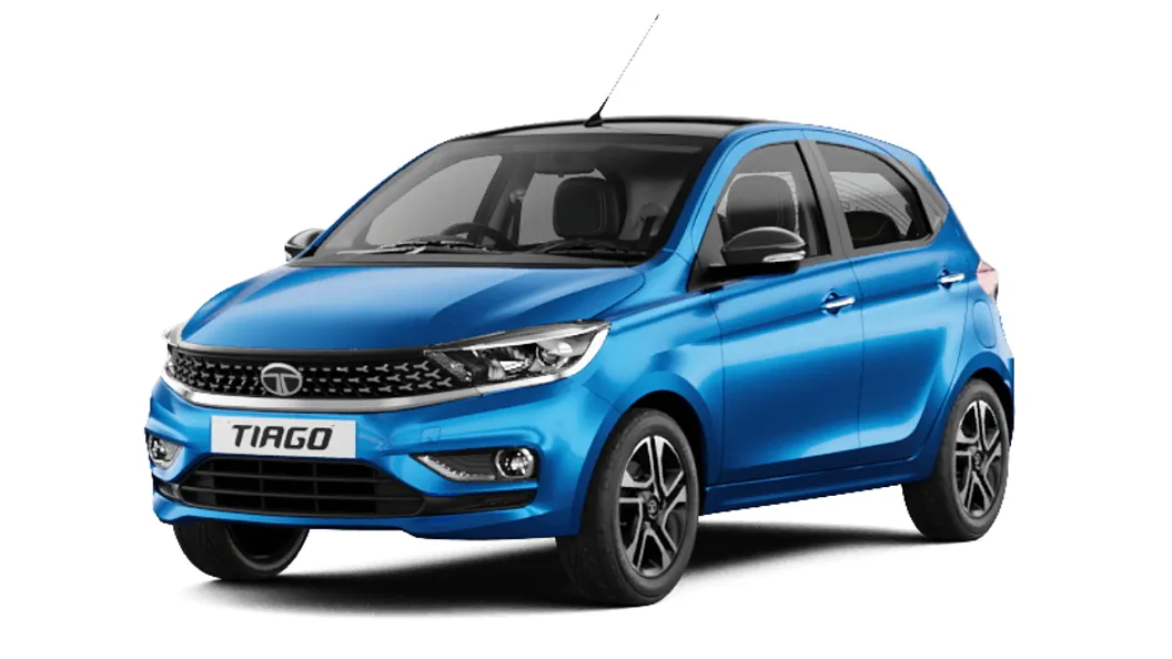 Tata  Tiago Tornado Blue with Black roof Colour