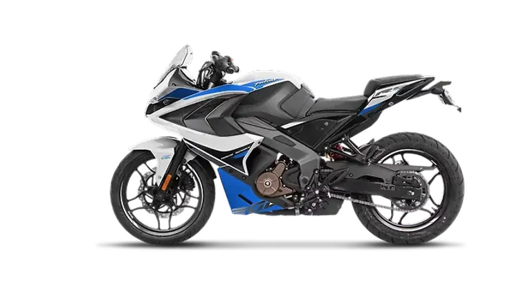 ബജാജ് പൾസർ RS200 Pearl Metallic White and Caribbean Blue Colour