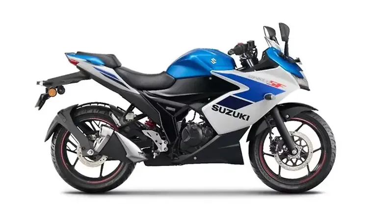 Suzuki Gixxer SF Met Triton Blue and Pearl Glacier White Colour