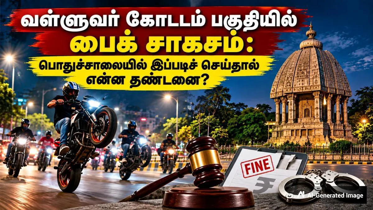 வள்ளுவர் கோட்டம் பகுதியில் பைக் சாகசம்: பொதுச்சாலையில் இப்படிச் செய்தால் என்ன தண்டனை?